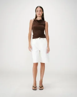 Bermuda long en jean taille haute ecru Will