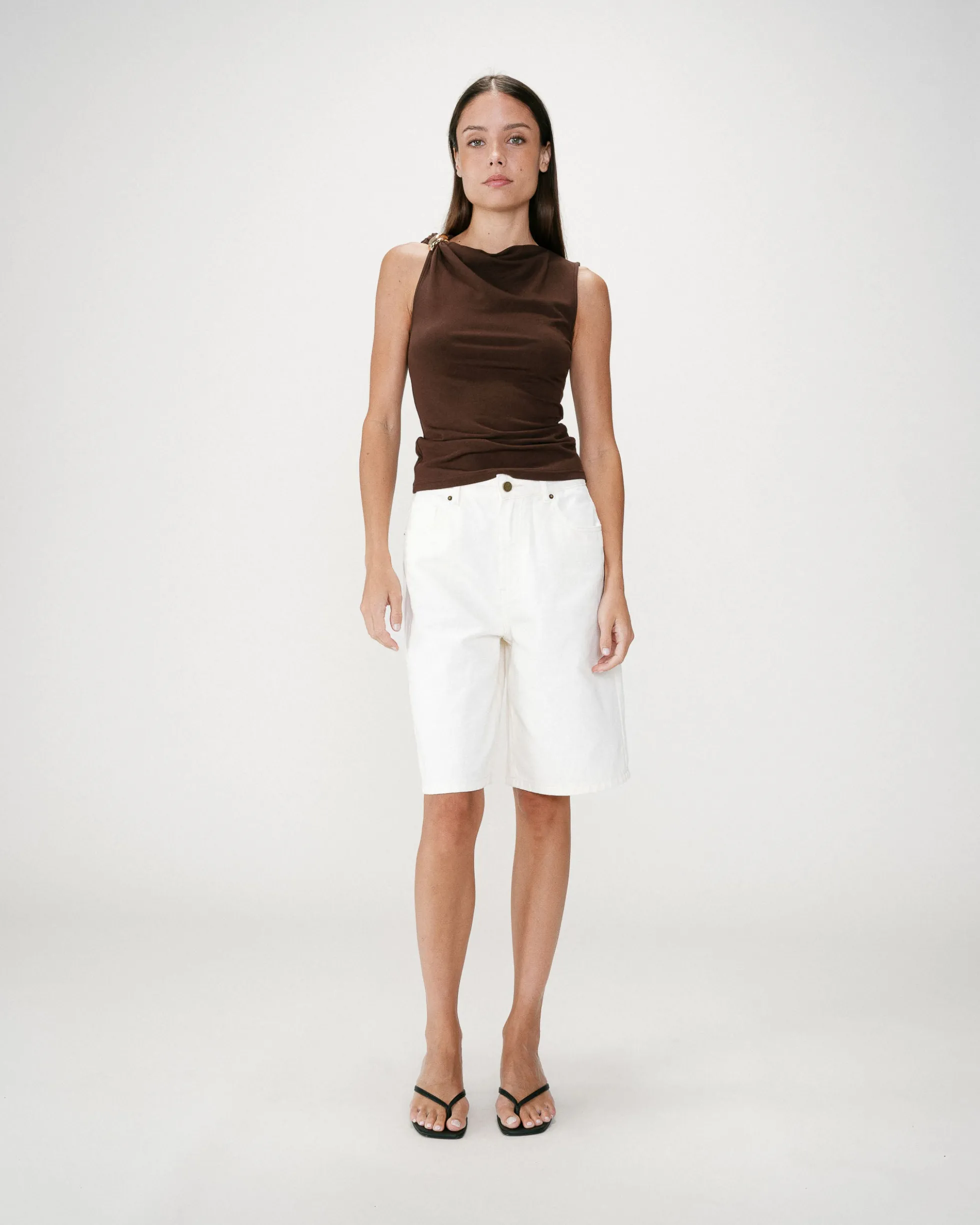 Bermuda long en jean taille haute ecru Will