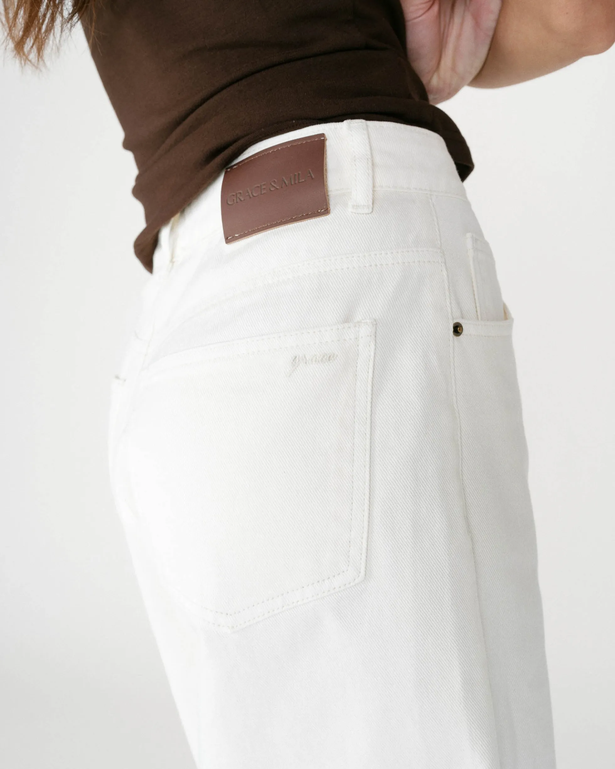 Bermuda long en jean taille haute ecru Will