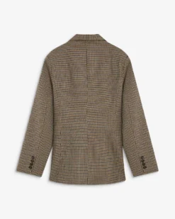 Blazer cintré croisé pied-de-poule beige Almond