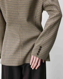Blazer cintré croisé pied-de-poule beige Almond