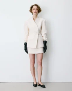Blazer croisé en laine mélangée sans revers ecru Berlin