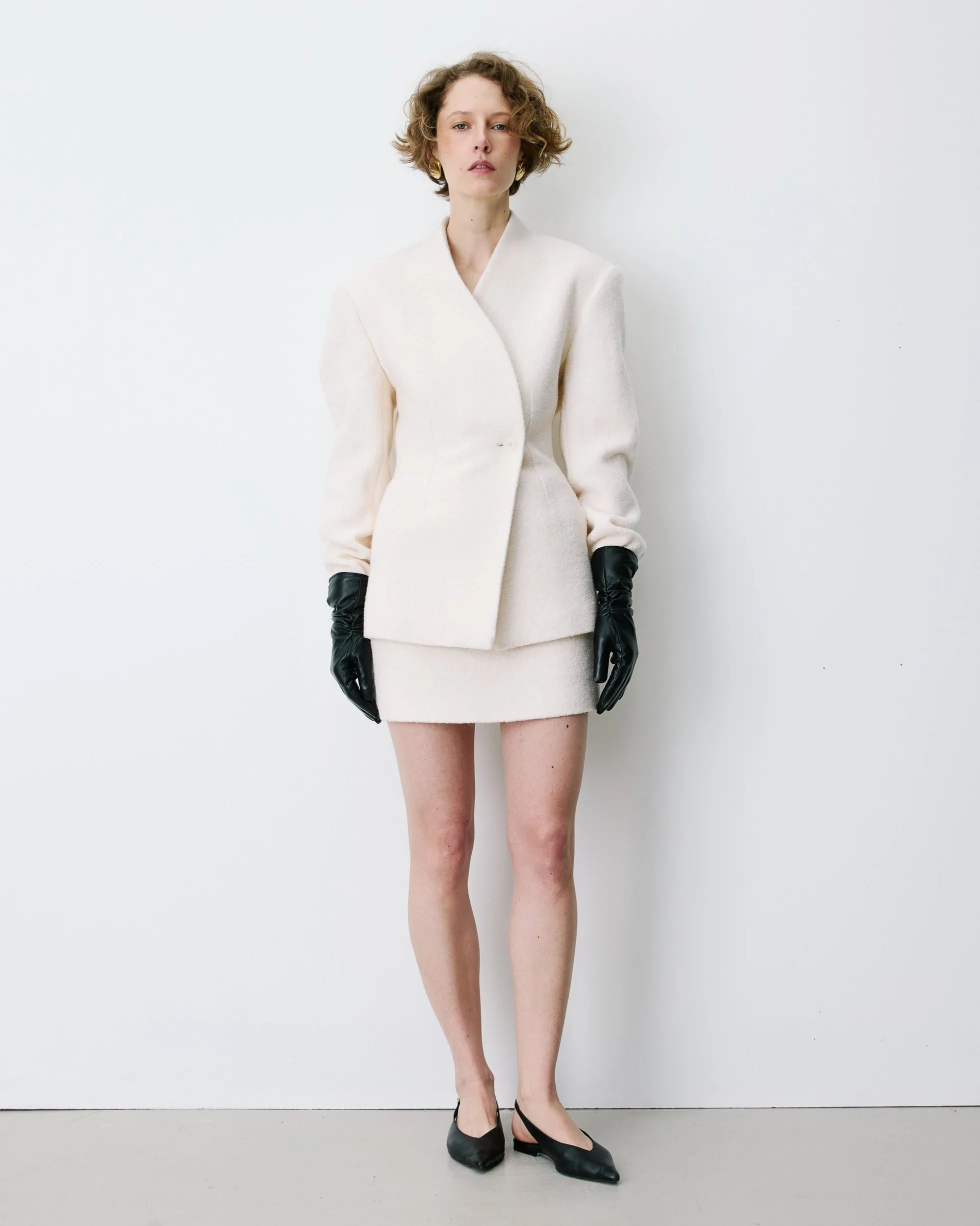 Blazer croisé en laine mélangée sans revers ecru Berlin
