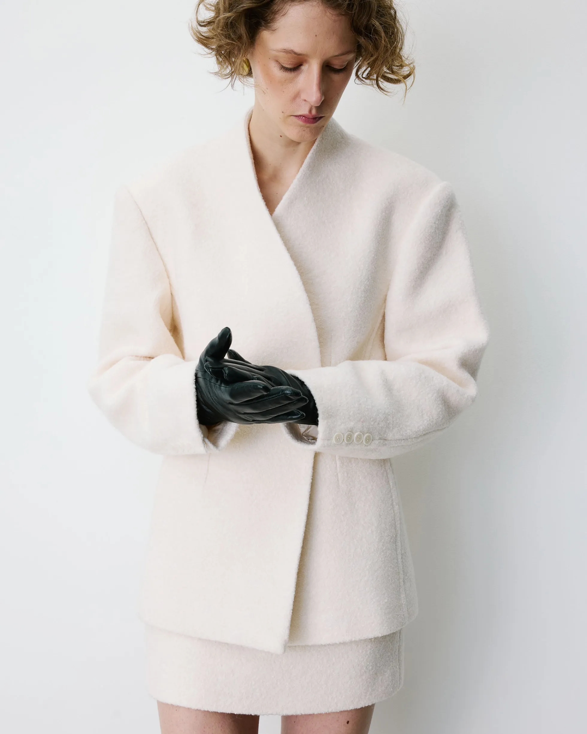 Blazer croisé en laine mélangée sans revers ecru Berlin