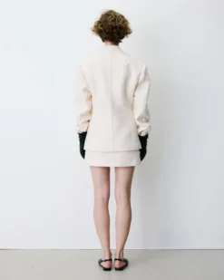 Blazer croisé en laine mélangée sans revers ecru Berlin