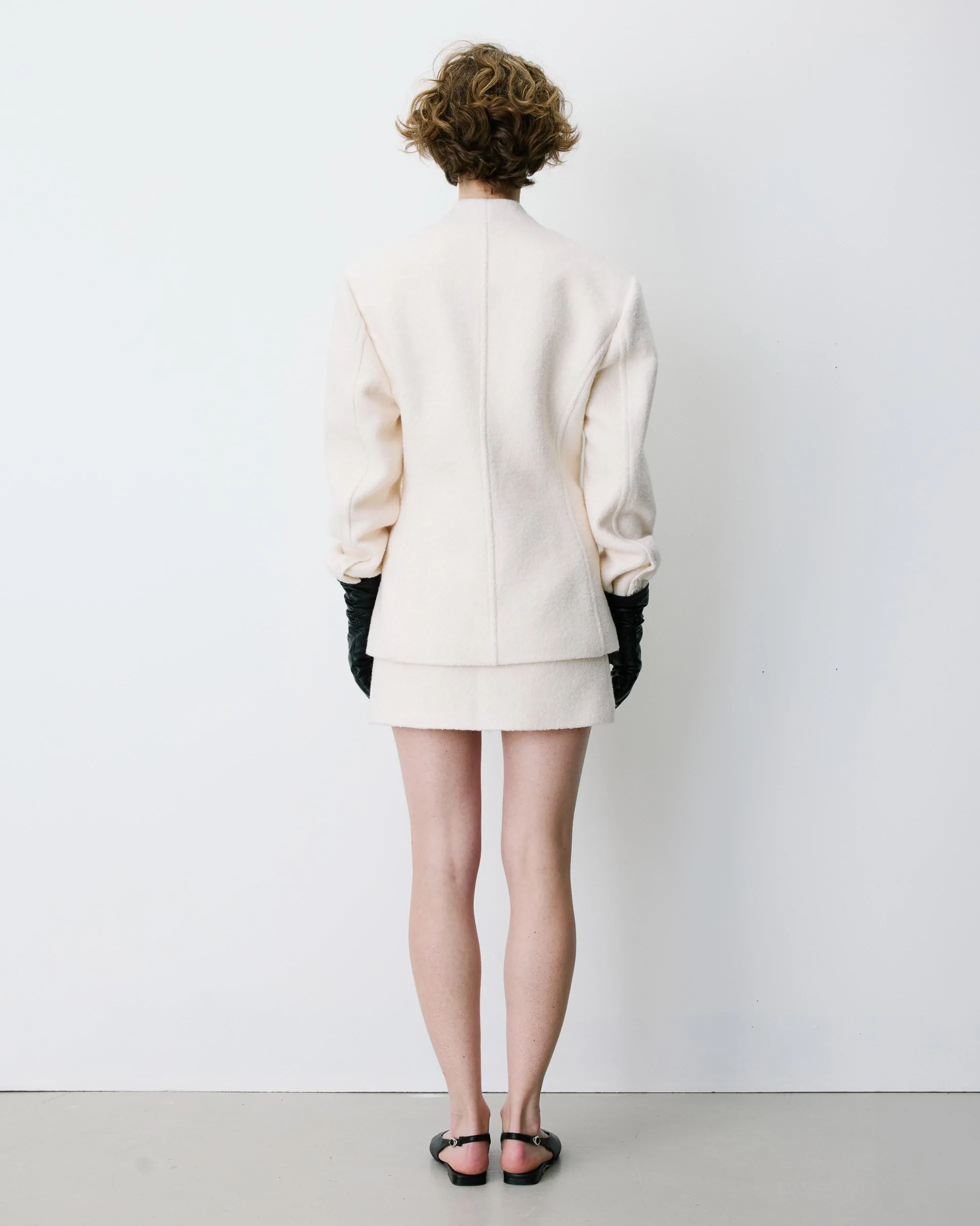 Blazer croisé en laine mélangée sans revers ecru Berlin