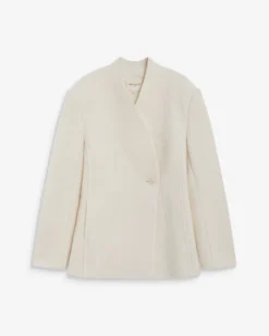 Blazer croisé en laine mélangée sans revers ecru Berlin