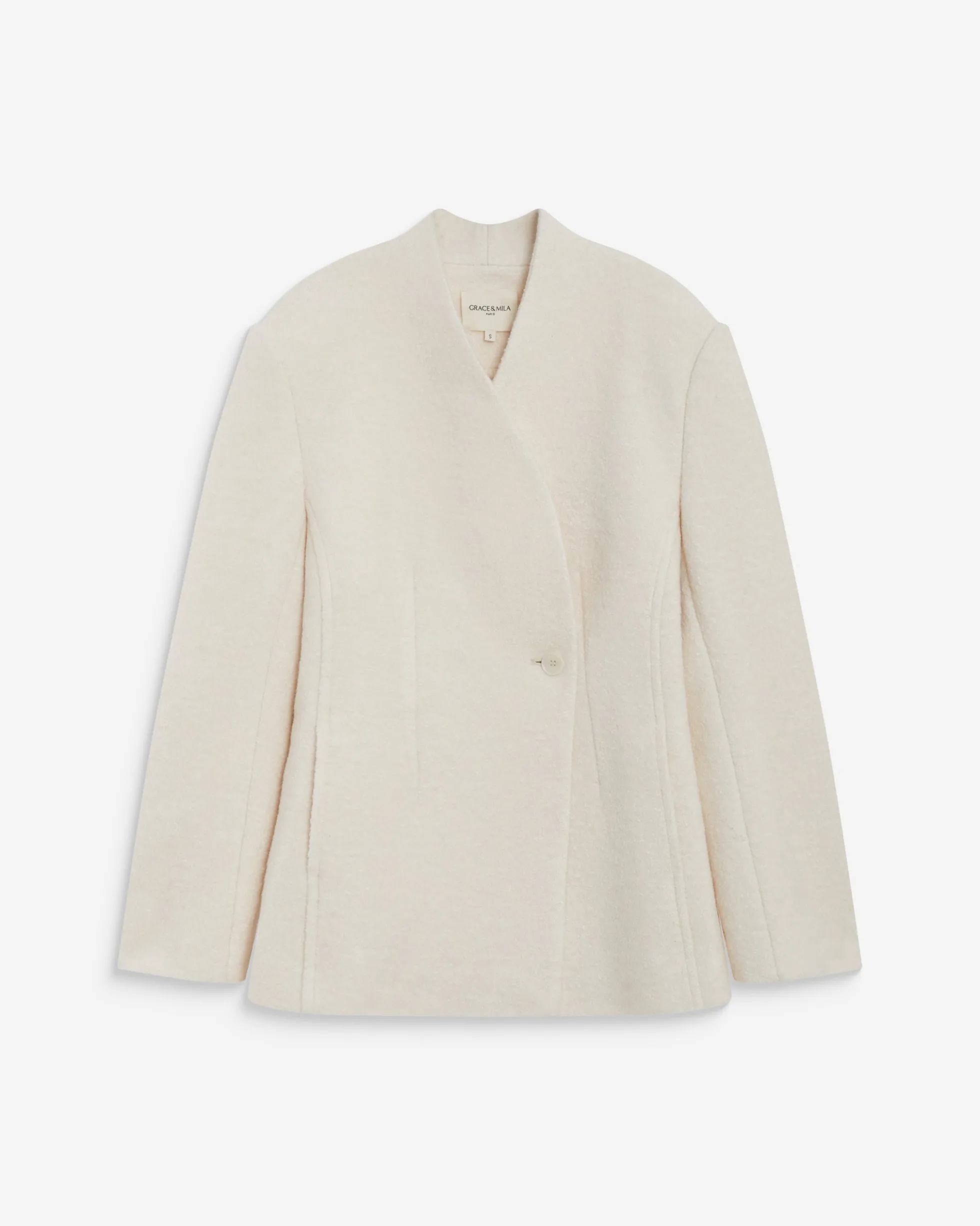 Blazer croisé en laine mélangée sans revers ecru Berlin