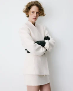 Blazer croisé en laine mélangée sans revers ecru Berlin