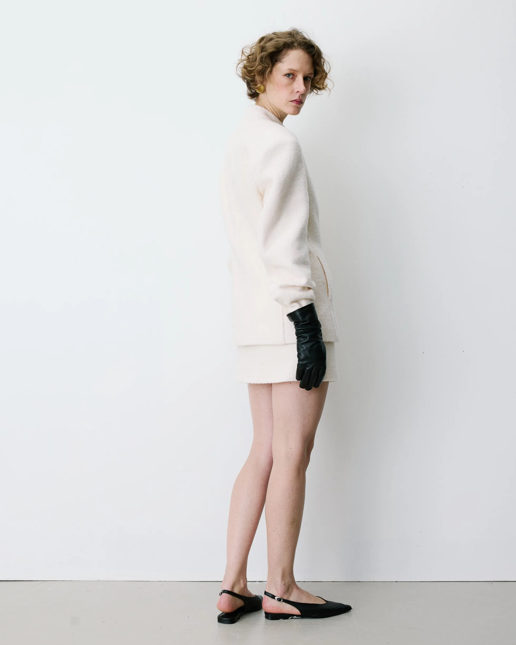 Blazer croisé en laine mélangée sans revers ecru Berlin