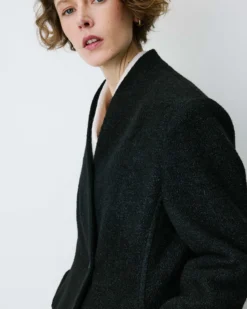 Blazer croisé en laine mélangée sans revers noir Berlin