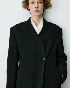 Blazer croisé en laine mélangée sans revers noir Berlin