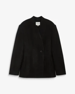 Blazer croisé en laine mélangée sans revers noir Berlin