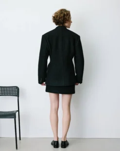 Blazer croisé en laine mélangée sans revers noir Berlin
