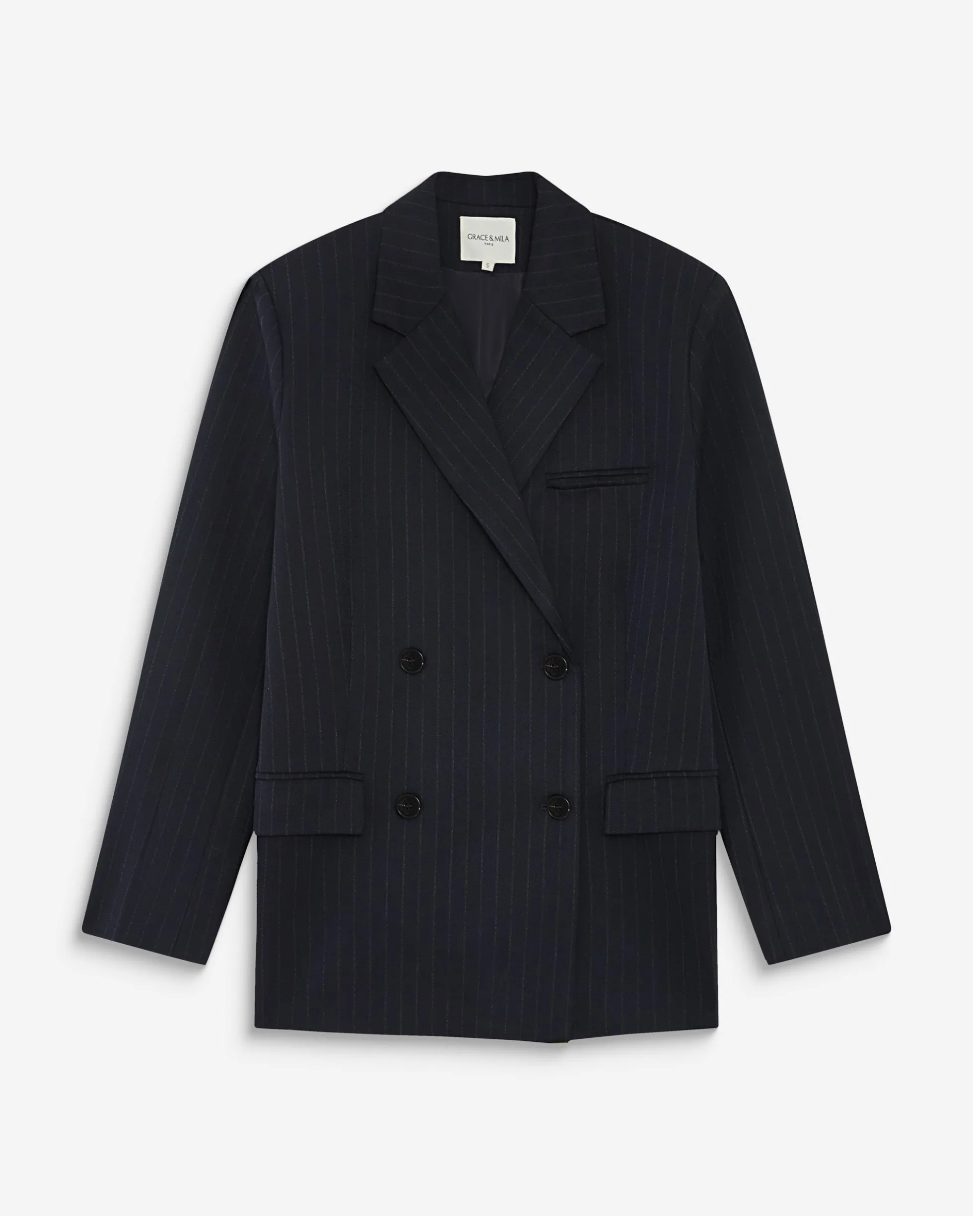 Blazer croisé à rayures marine Auguste