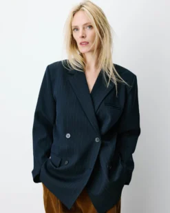Blazer croisé à rayures marine Auguste