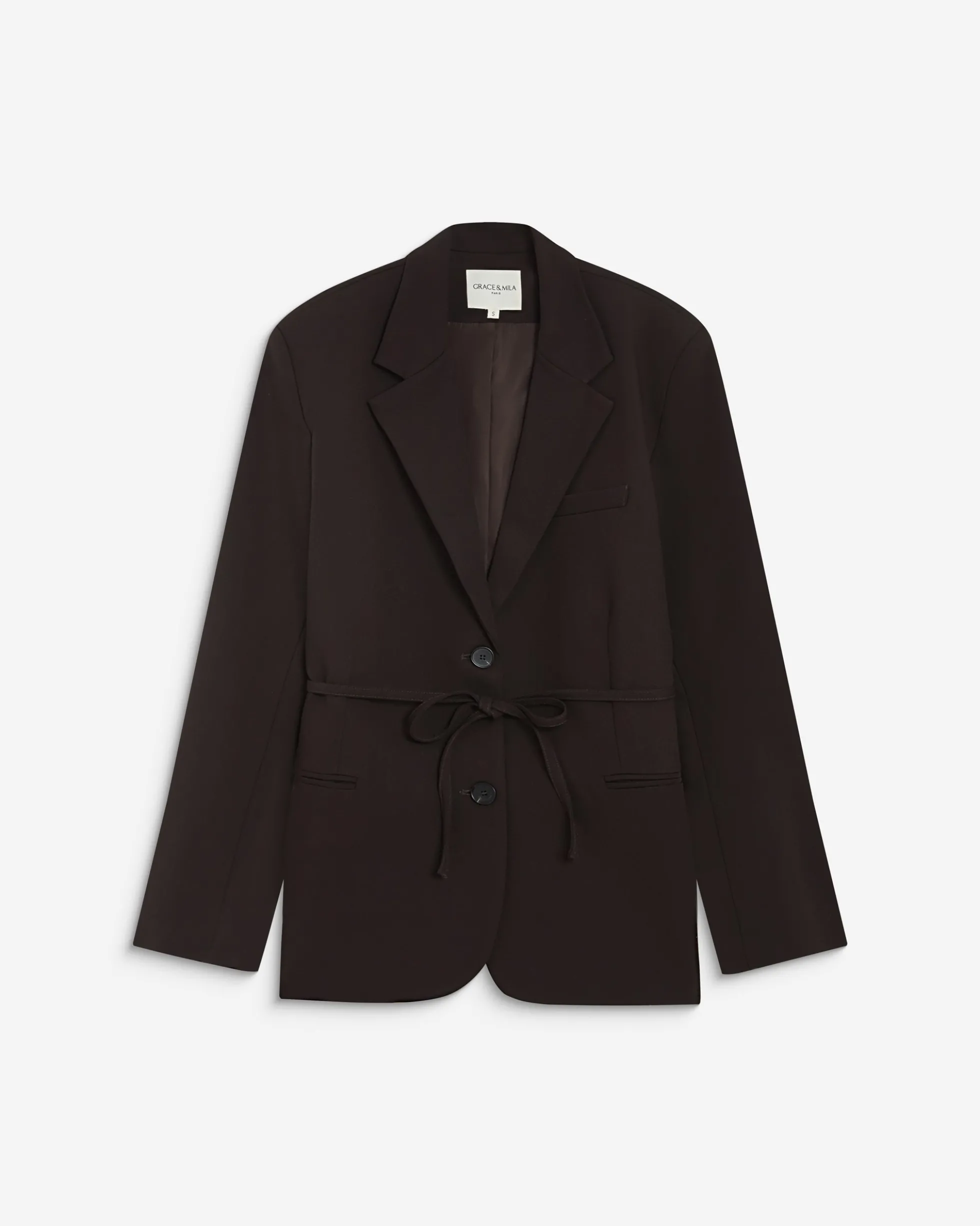 Blazer droit cintré à la taille chocolat Acario