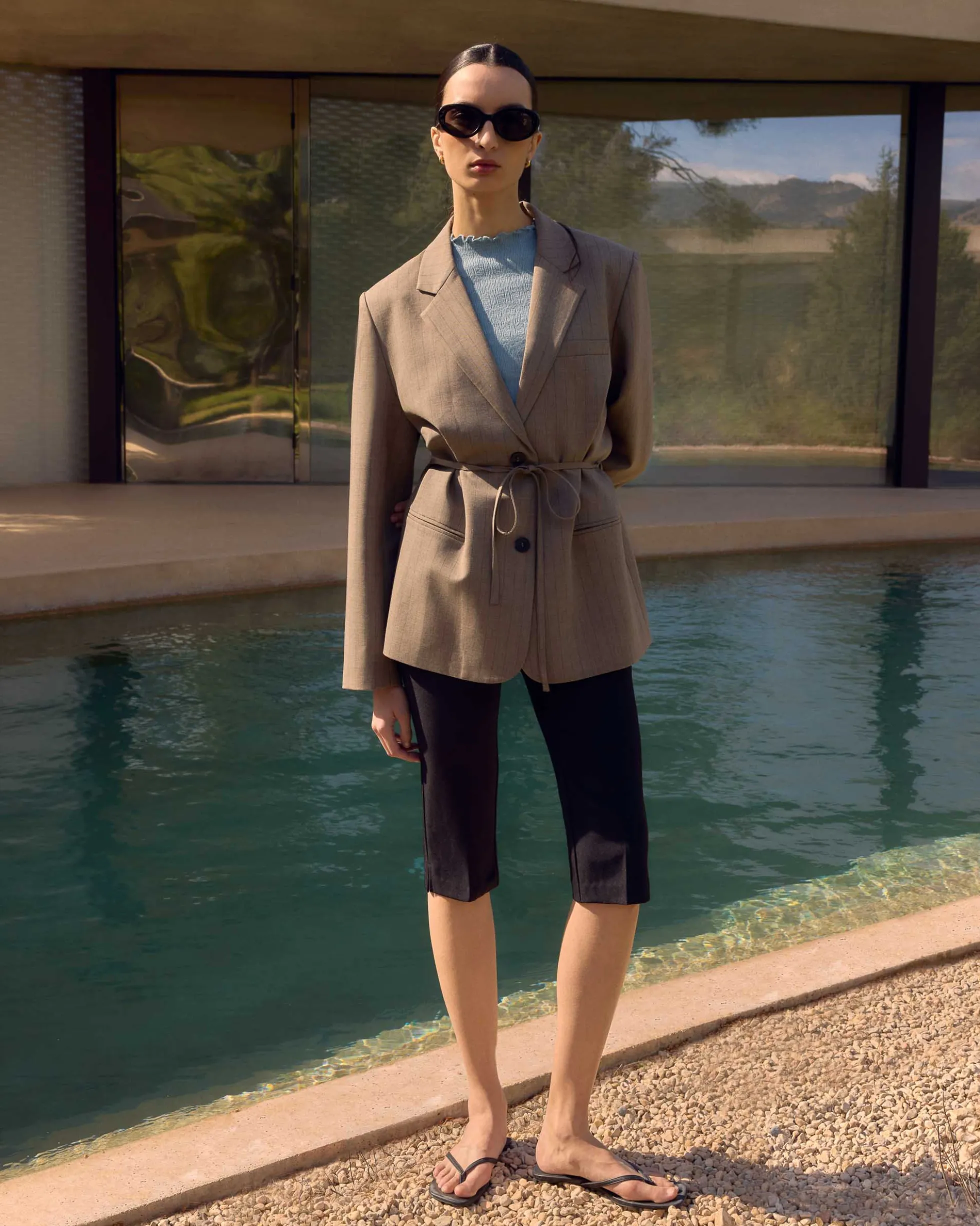 Blazer droit rayé cintré à la taille rayure Acario