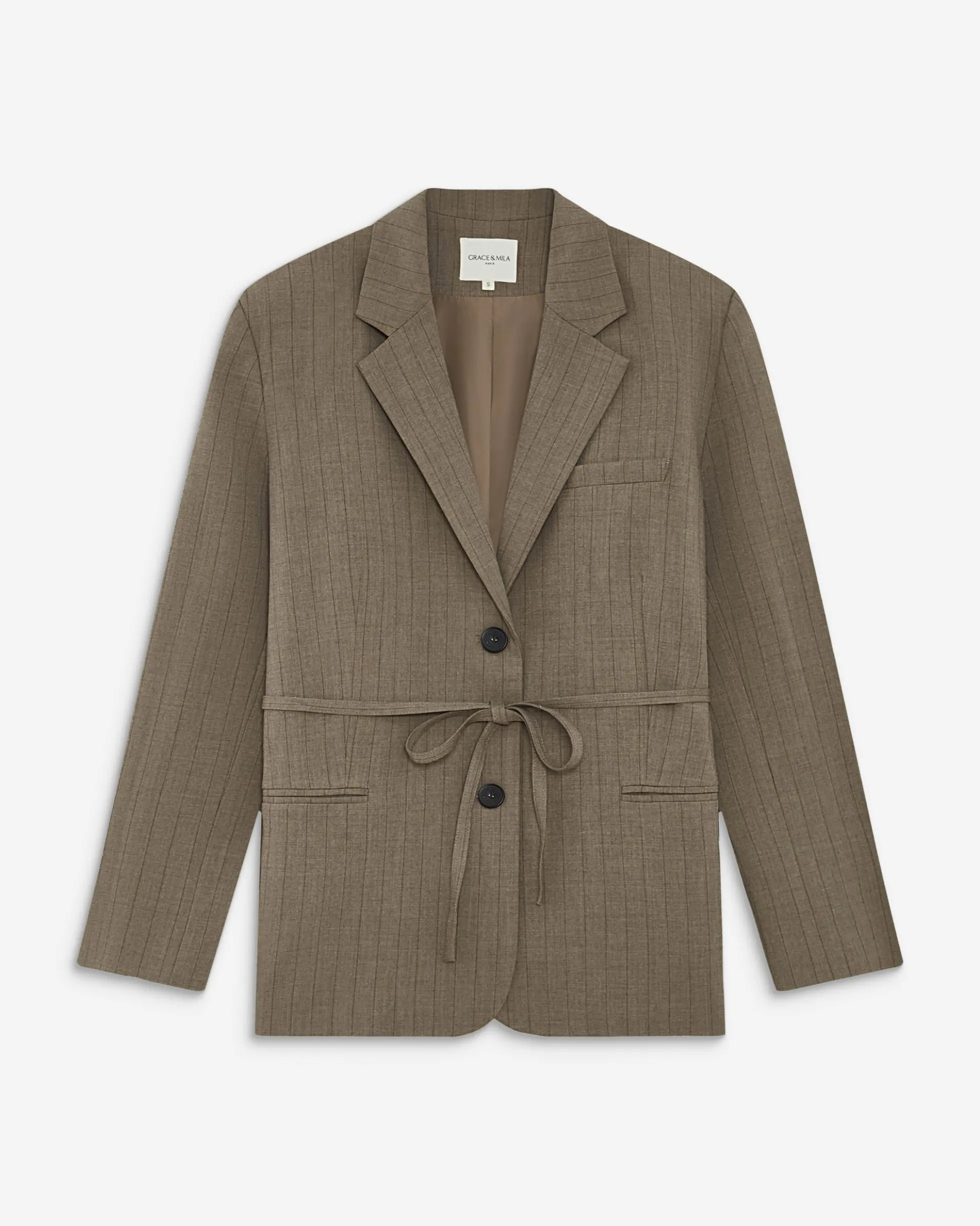 Blazer droit rayé cintré à la taille rayure Acario