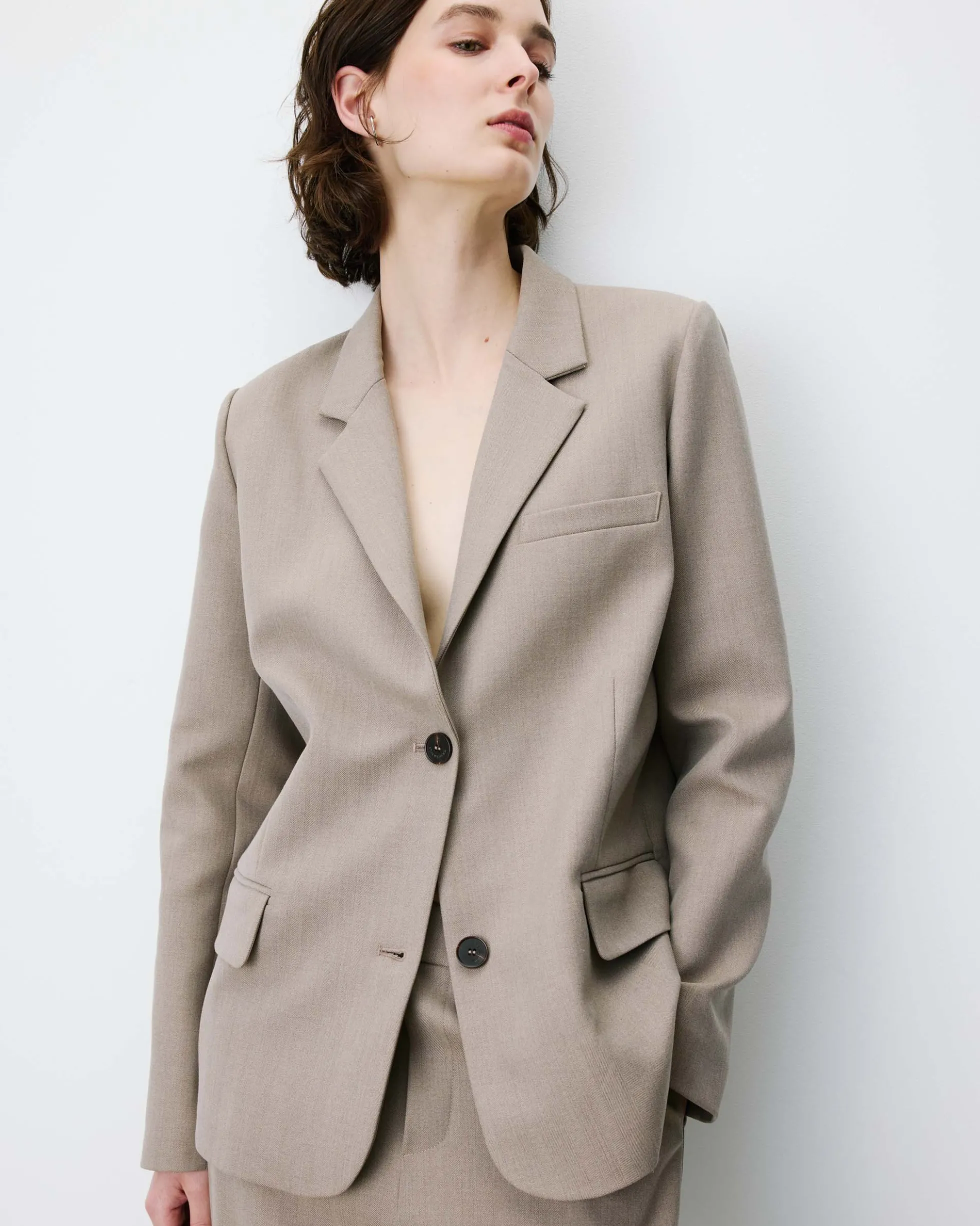 Blazer droit simple boutonnage à poches beige Alarick