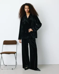 Blazer large en velours à double boutonnage noir Bradley