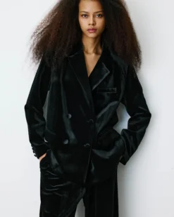 Blazer large en velours à double boutonnage noir Bradley