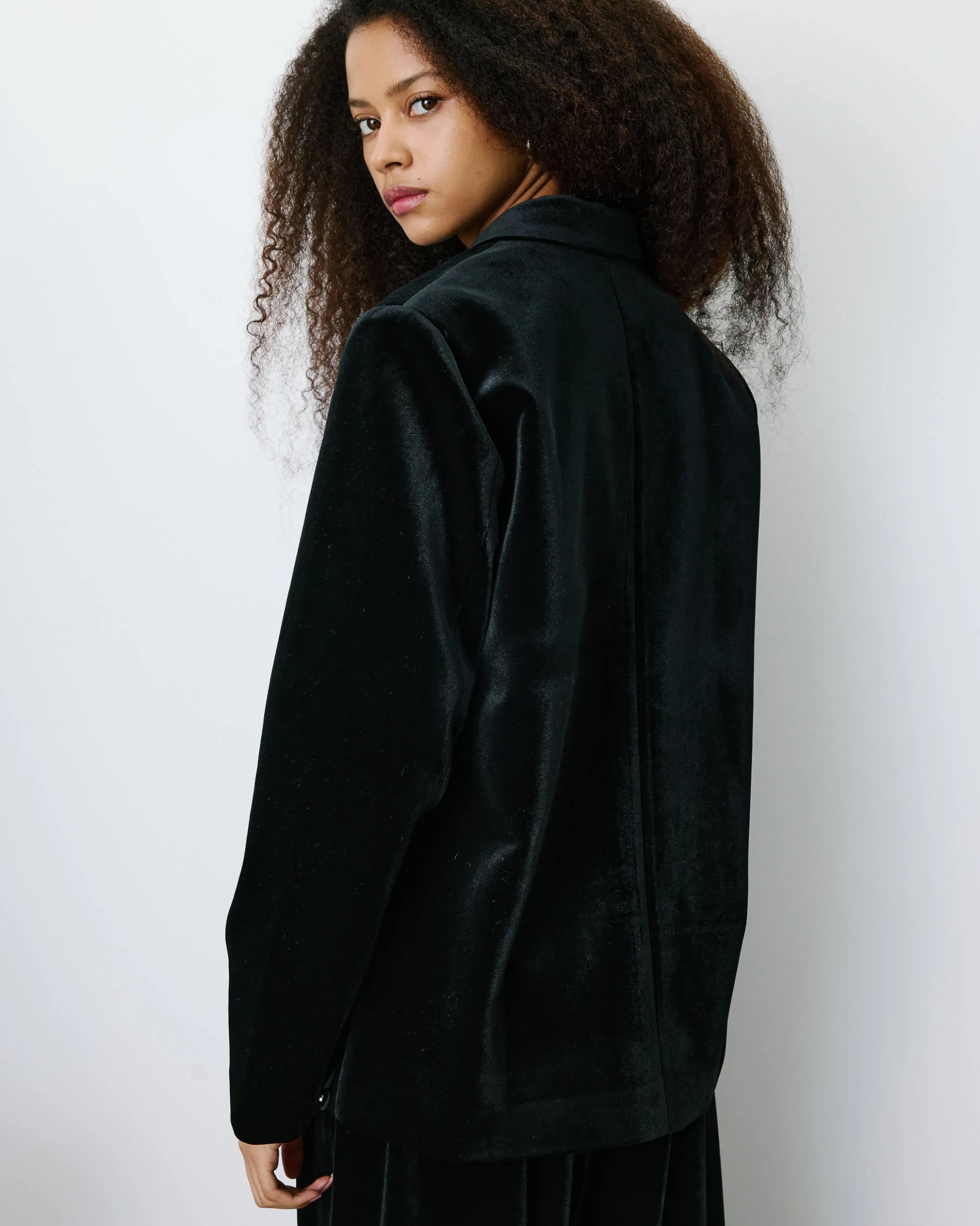 Blazer large en velours à double boutonnage noir Bradley