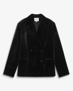 Blazer large en velours à double boutonnage noir Bradley