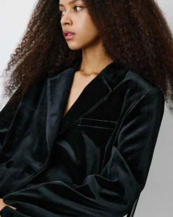 Blazer large en velours à double boutonnage noir Bradley