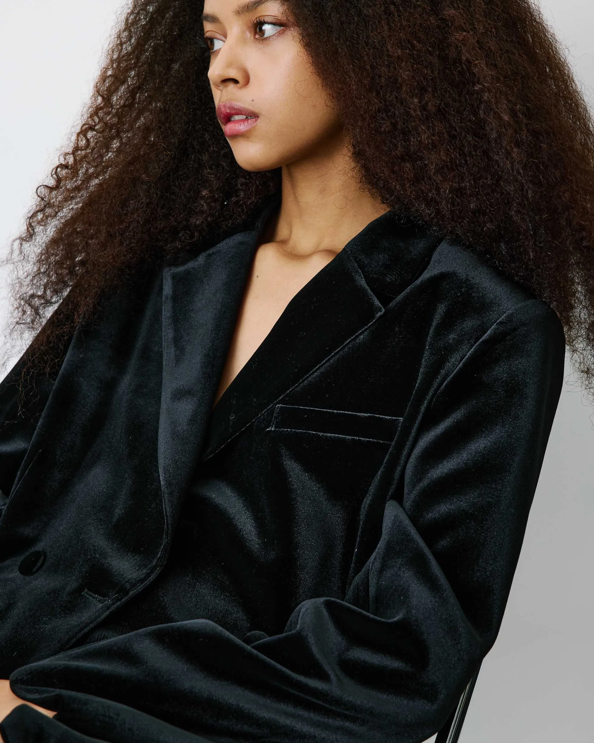 Blazer large en velours à double boutonnage noir Bradley