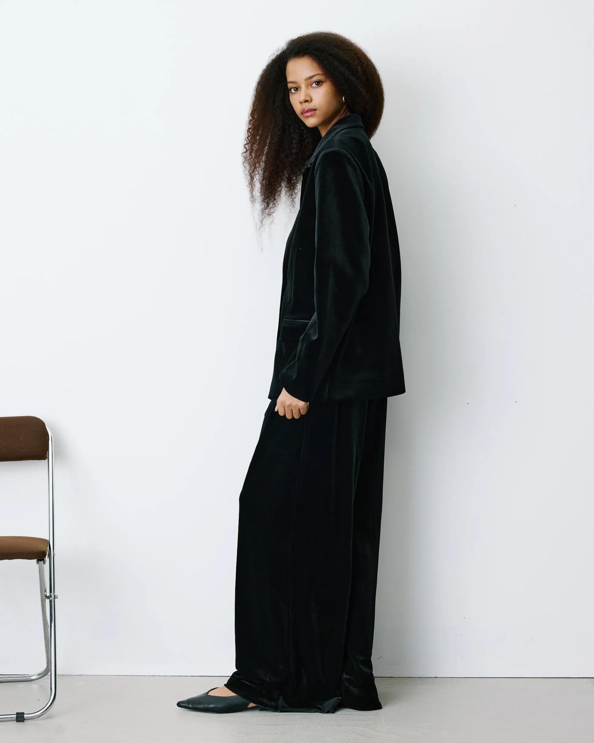 Blazer large en velours à double boutonnage noir Bradley