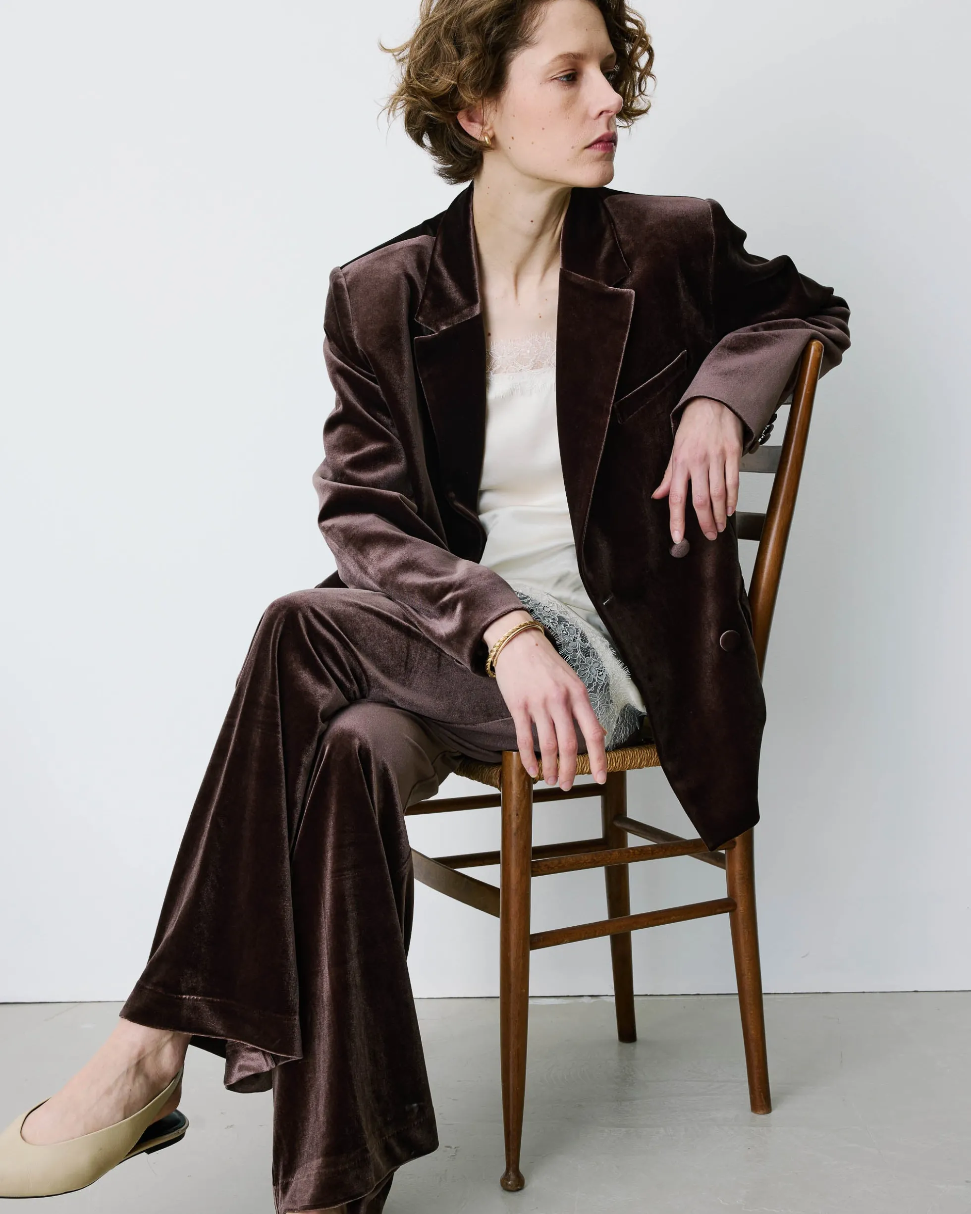 Blazer large en velours à double boutonnage chocolat Bradley