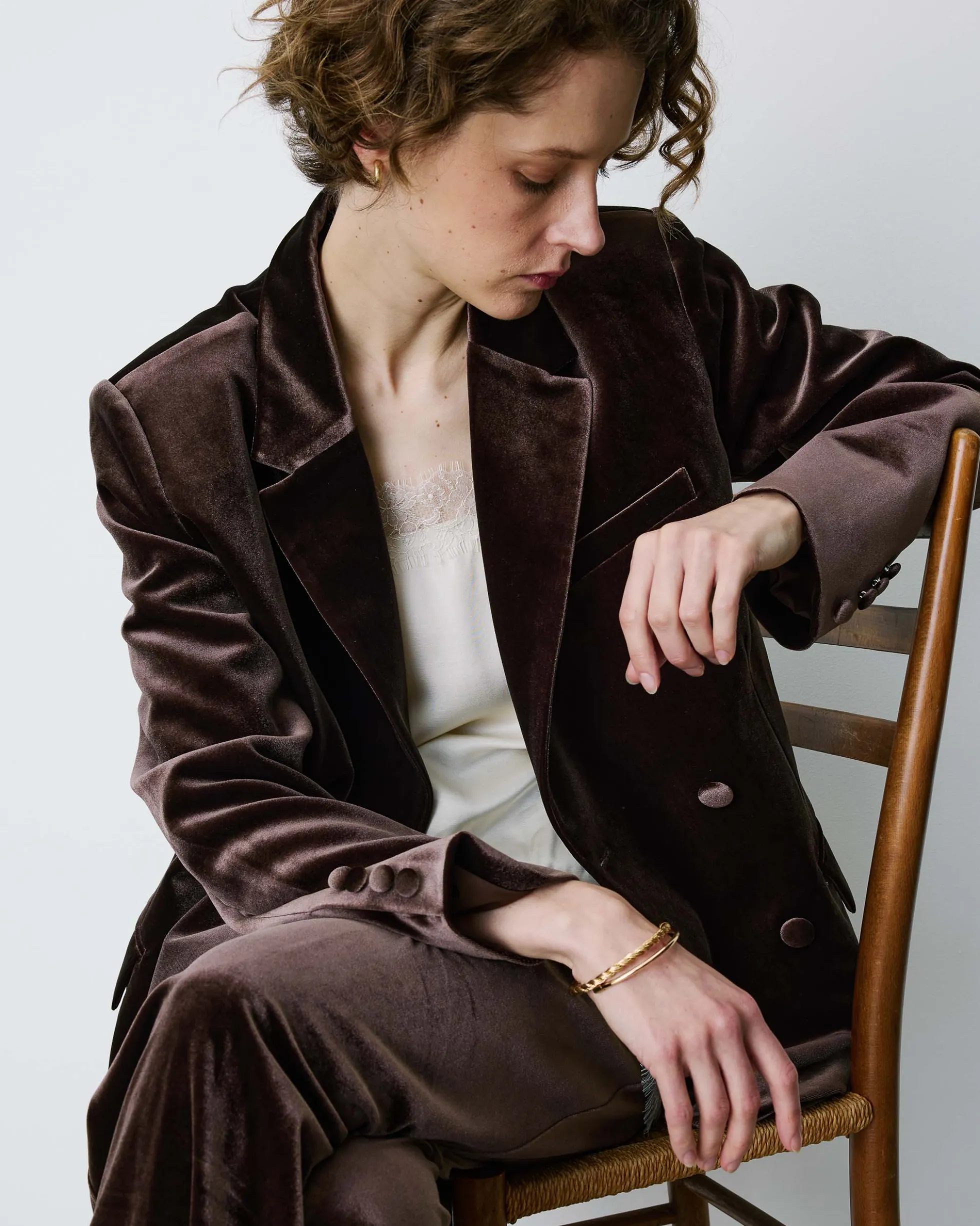 Blazer large en velours à double boutonnage chocolat Bradley