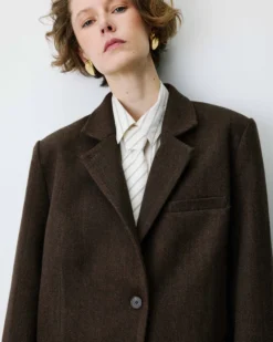 Blazer oversize structuré à boutons au dos chocolat Behati