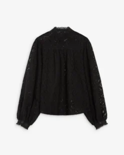 Blouse ample en dentelle boutonnée noir Anita