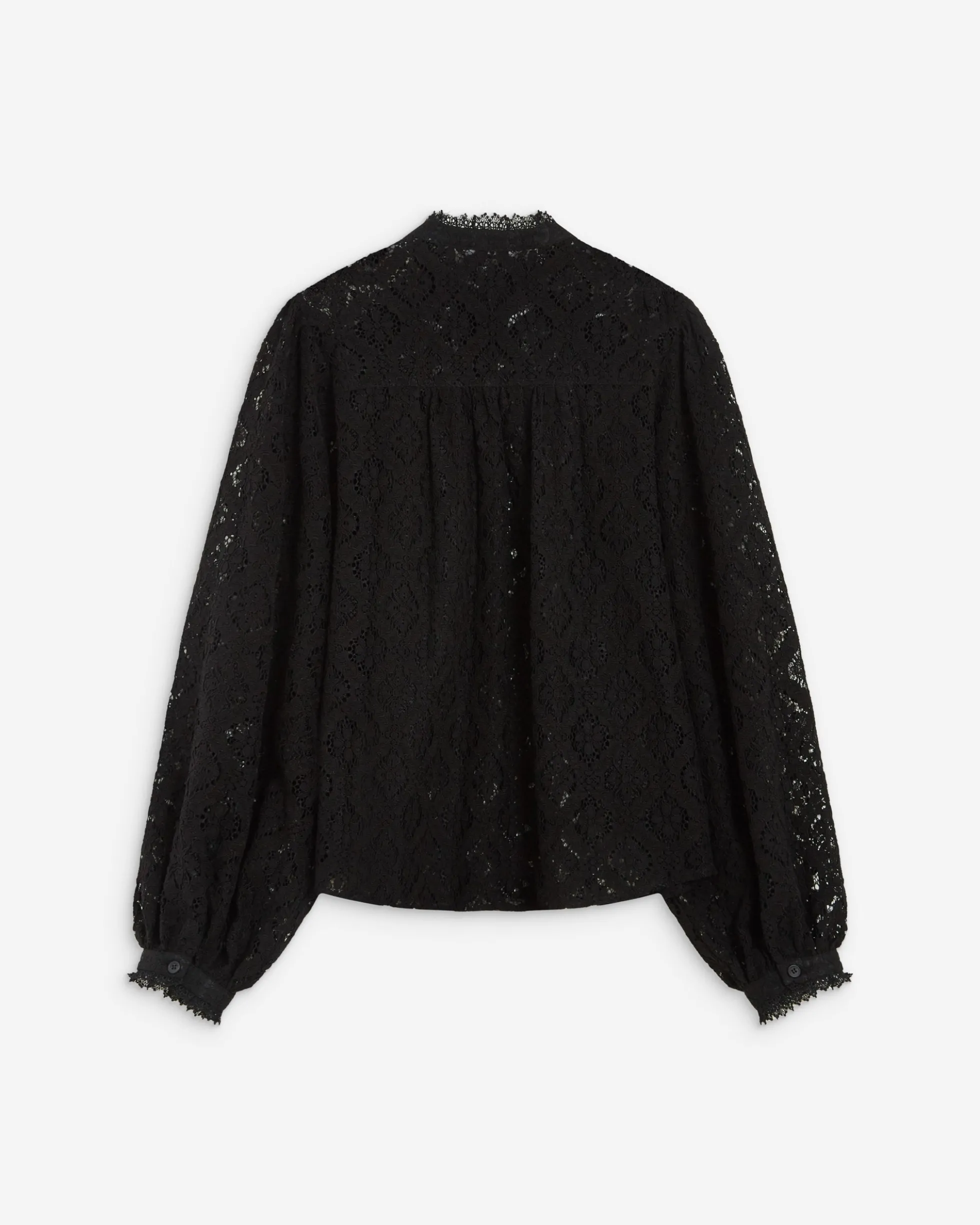 Blouse ample en dentelle boutonnée noir Anita