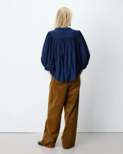 Blouse ample manches bouffantes 3/4 col V marine Auriane