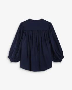 Blouse ample manches bouffantes 3/4 col V marine Auriane