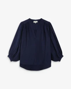 Blouse ample manches bouffantes 3/4 col V marine Auriane