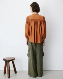 Blouse ample manches bouffantes 3/4 col V camel Auriane