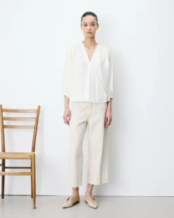 Blouse ample manches bouffantes 3/4 col V ecru Auriane