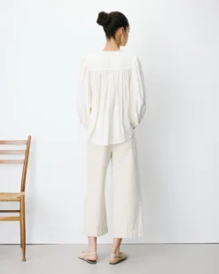 Blouse ample manches bouffantes 3/4 col V ecru Auriane