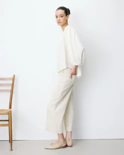 Blouse ample manches bouffantes 3/4 col V ecru Auriane