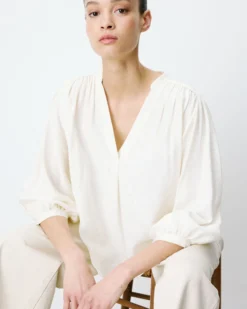 Blouse ample manches bouffantes 3/4 col V ecru Auriane