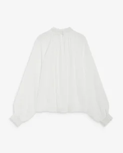 Blouse ample plissée col en dentelle ivoire Brietta