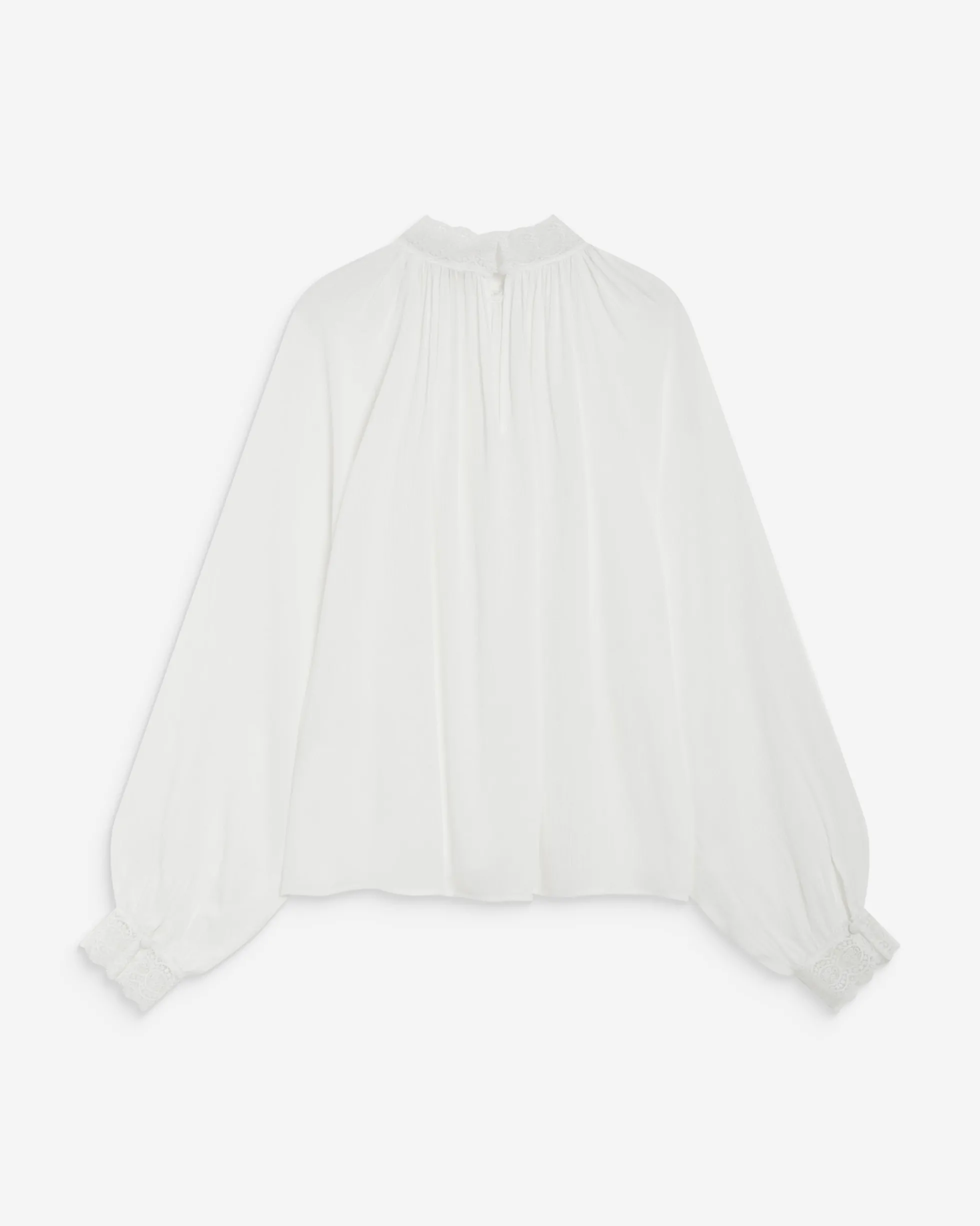 Blouse ample plissée col en dentelle ivoire Brietta