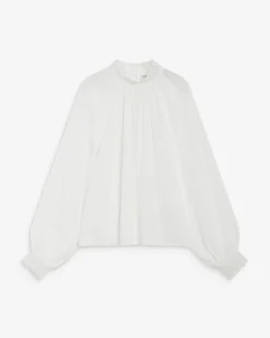 Blouse ample plissée col en dentelle ivoire Brietta