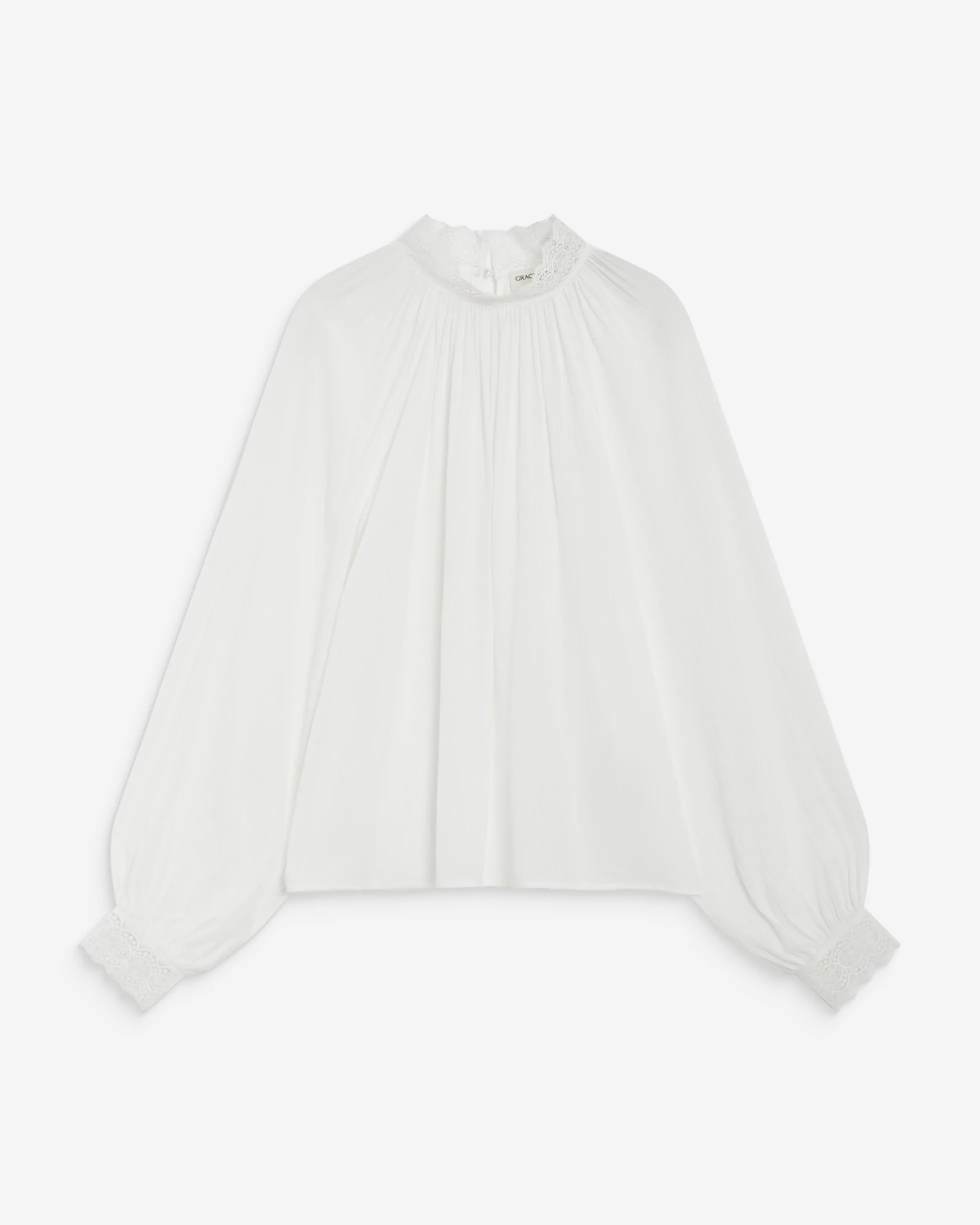 Blouse ample plissée col en dentelle ivoire Brietta