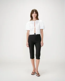 Blouse brodée à nouer manches ballon white Wylette