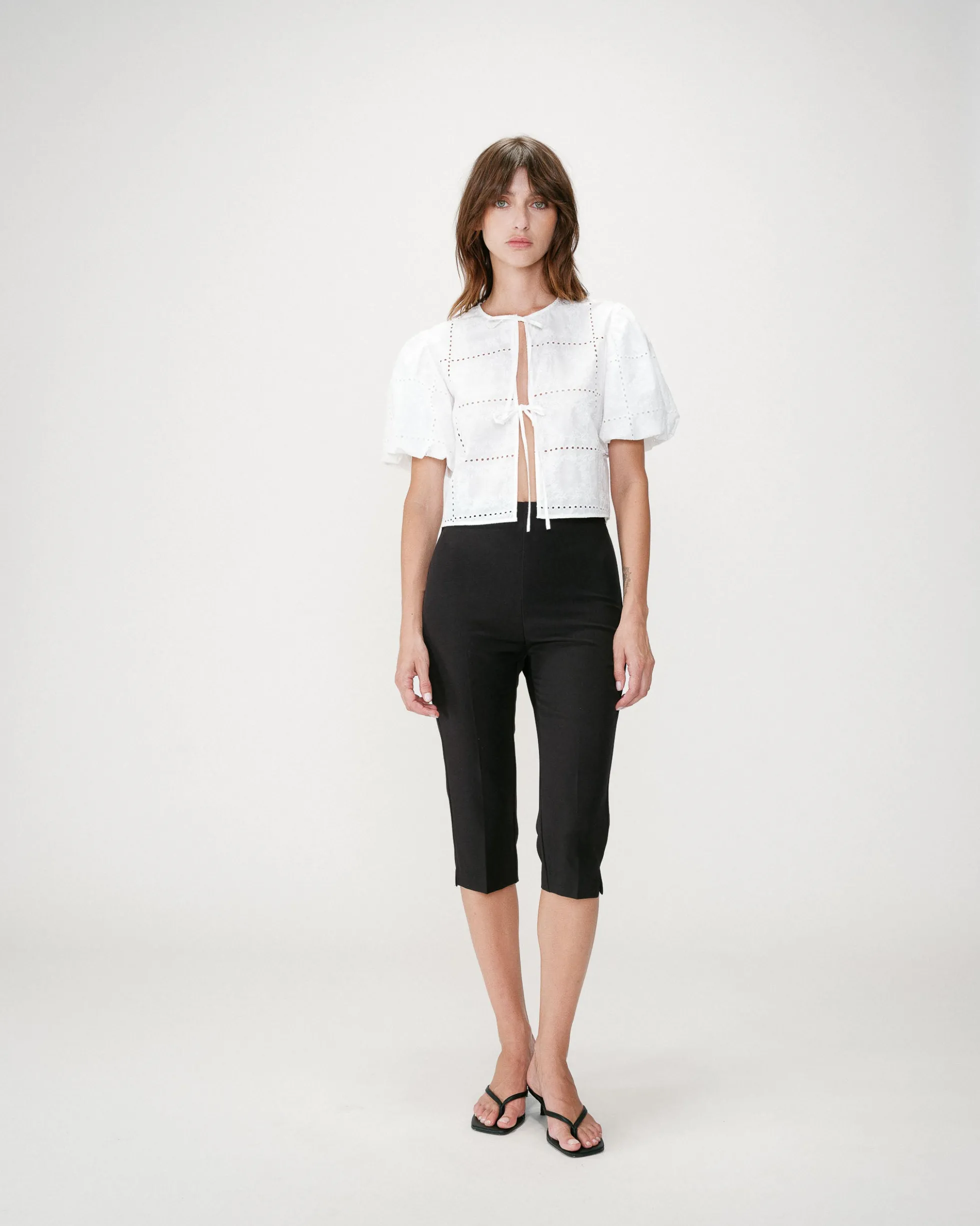 Blouse brodée à nouer manches ballon white Wylette